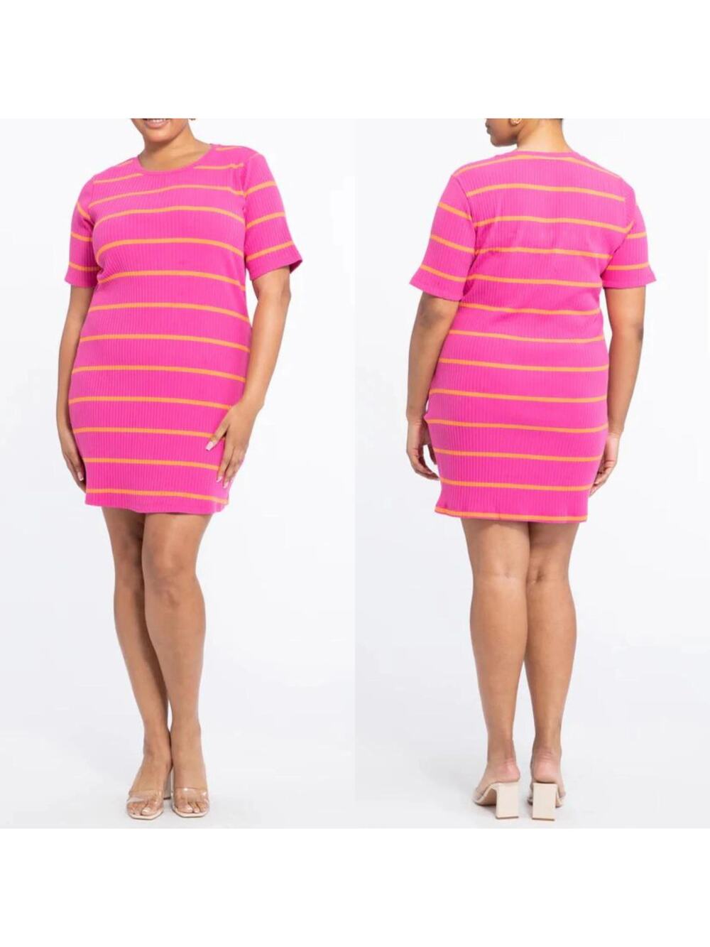 Sanctuary NWT Must Have Bright Pink & Orange Stripe Ribbed Bodycon Mini Dress